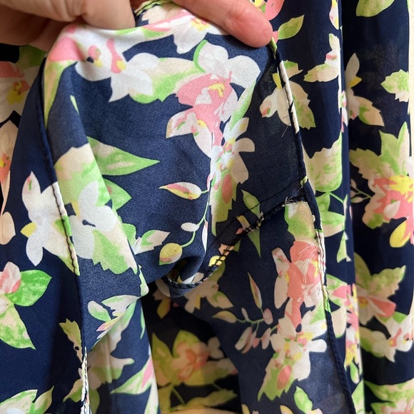 Womens Maxi Dress Floral Blue Blouson Chiffon Flowy Whimsical Spring Flounce - Picture 12 of 16